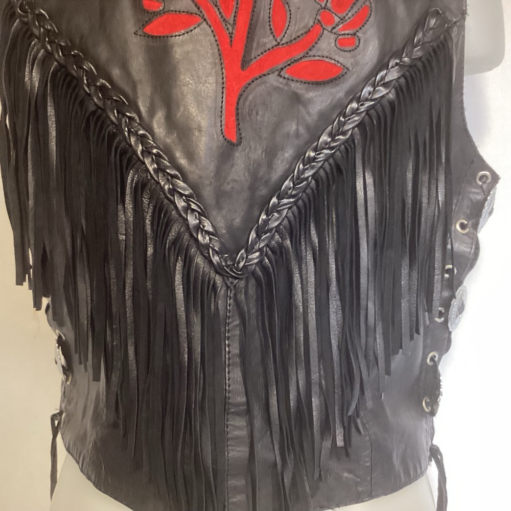 Vintage UNIK Leather Fringed Western Vest Women’s Size Large - Picture 7 of 16